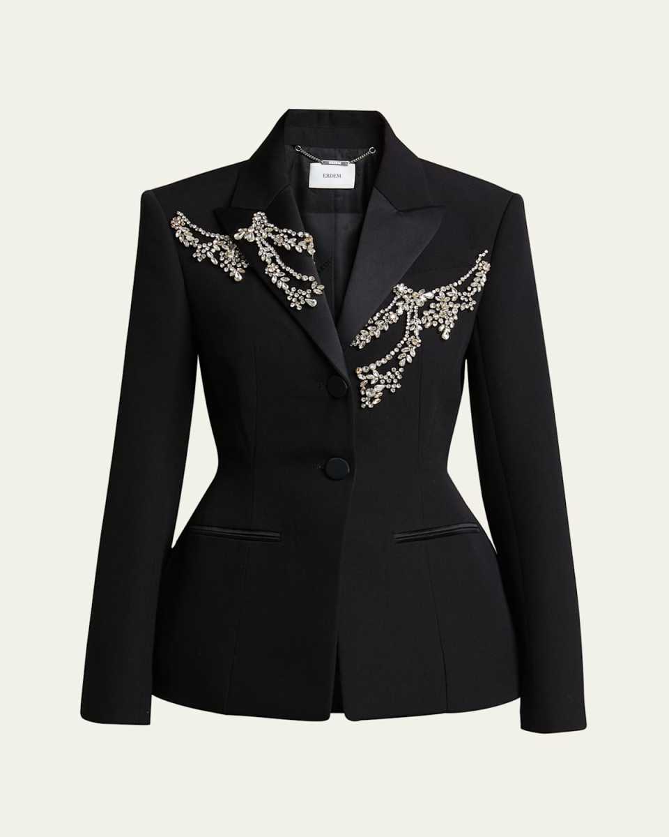Crystal Fitted Single-Breast Wool Blazer
